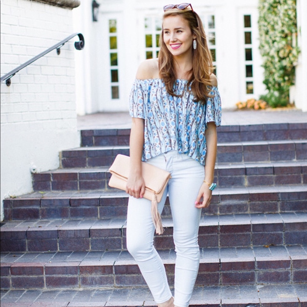 ASTR Mixed Print Off the Shoulder Top